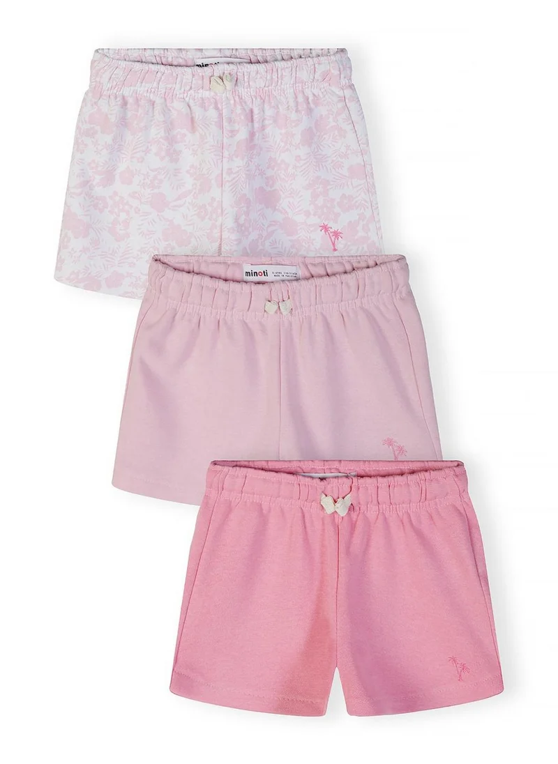 مينوتي Girls breathable white cotton blend shorts pink embroidery 3-15 years
